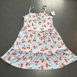 Women's Ruched Cute Cherry Print Babydoll Lingerie Dress Nightgown Sleepwear M